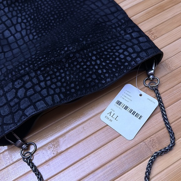 NWT- Free People Black leather chained snake skin print crossbody bag - Picture 2 of 4